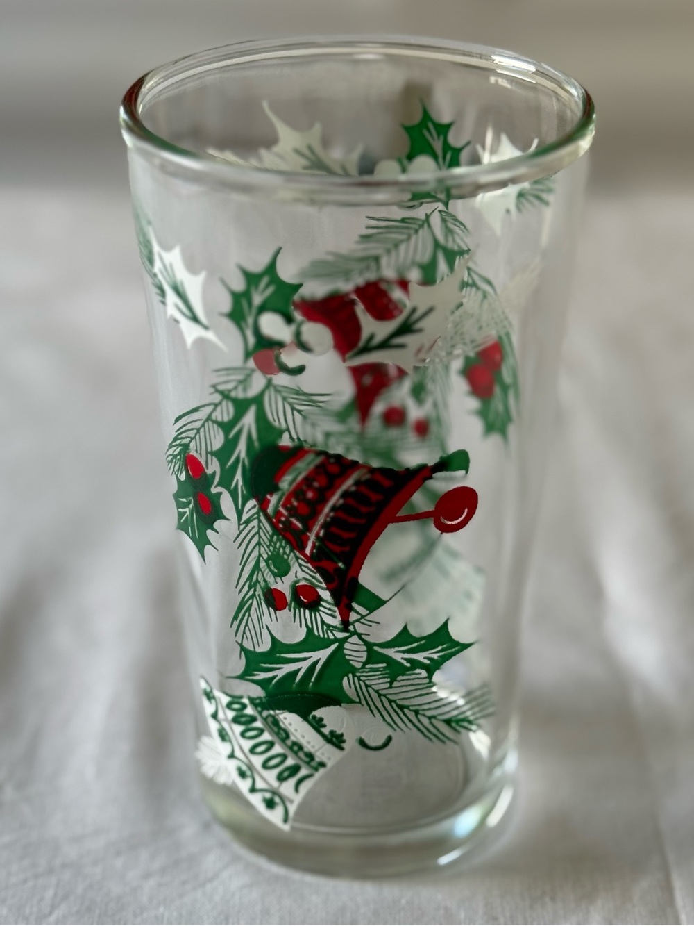 Vintage Hazel-Atlas Holly & Bells Christmas Tumbler Glass | 1950s-60s | HTF